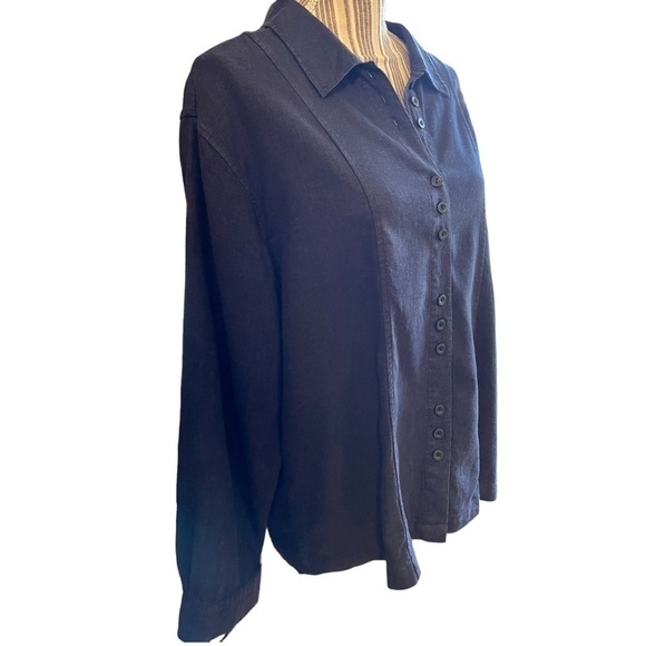 Christopher & Banks button down shirt, size 1X,linen/rayon blend,dusty navy blue - Picture 3 of 6